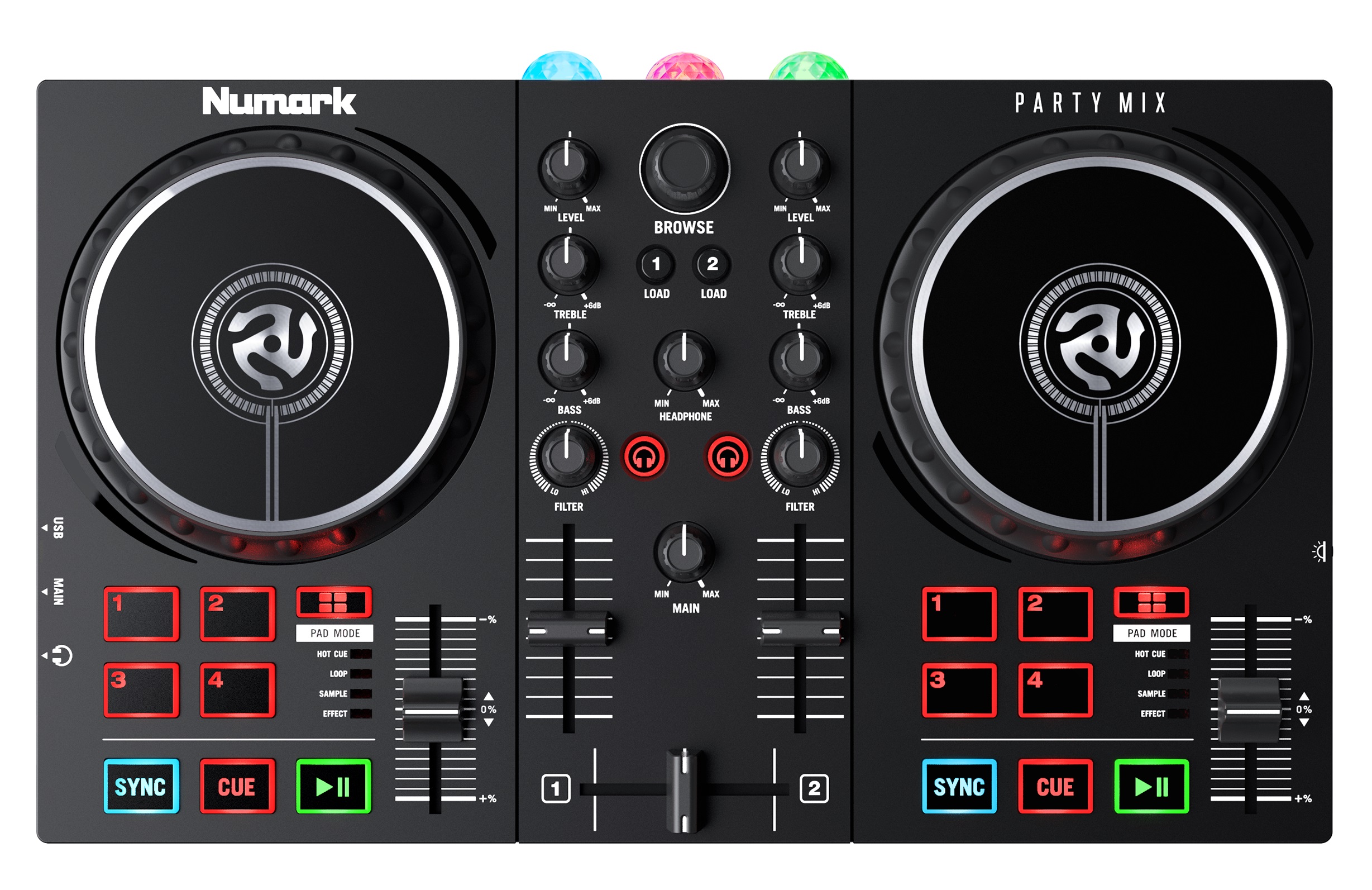 Numark Party Mix II - Controladora DJ, mesa de mezclas con luces  integradas, mezclador DJ e interfaz audio, con Serato DJ Lite