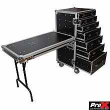 ProX XS-7DTW | 7 Drawer Workstation Case W-Folding Lid Side Table on Wheels